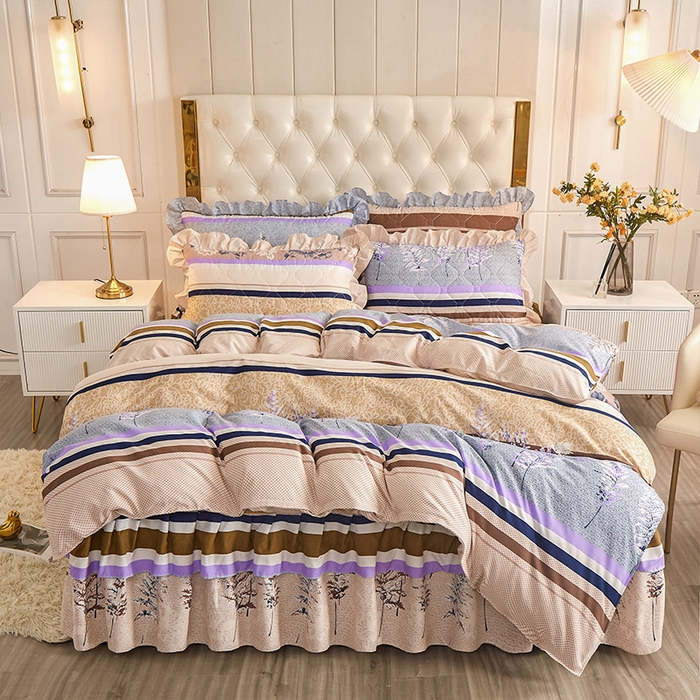 91家纺网 家纺一手货源 找家纺 （总）雨田 2021新款韩版双边夹棉床裙四件套,春之絮,极简生活,情深似海,小香风,星光飘絮,玉兰