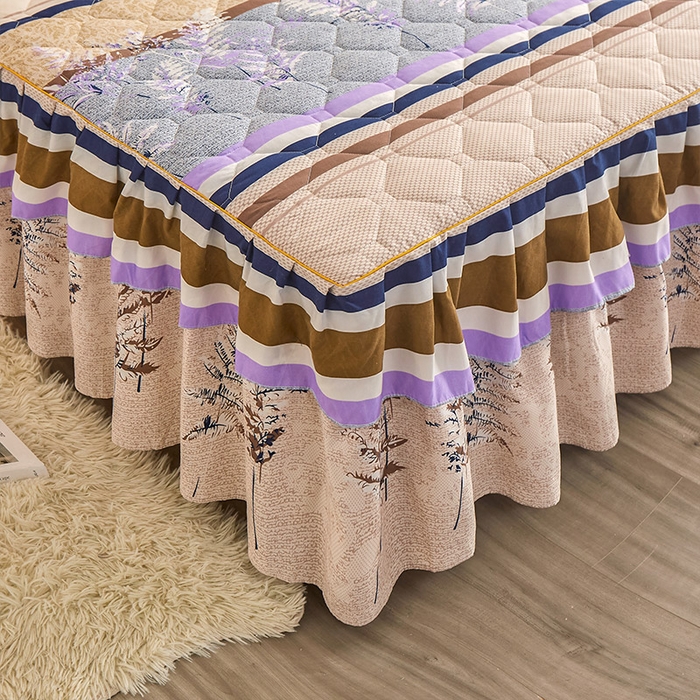 91家纺网 家纺一手货源 找家纺 （总）雨田 2021新款韩版双边夹棉床裙三件套