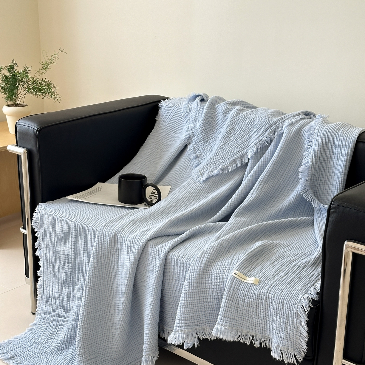 91家纺网 家纺一手货源 找家纺 （总）淑女公社 2025四季新款四层纱皱皱流苏毯