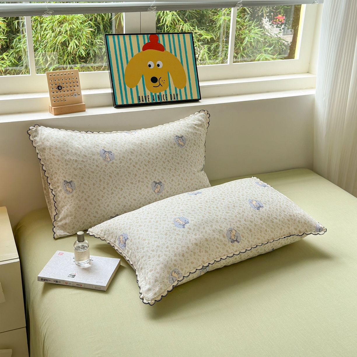 91家纺网 家纺一手货源 找家纺 淑女公社家纺 2025四季款全棉纯棉双层纱小香风四件套 乖乖兔 绿