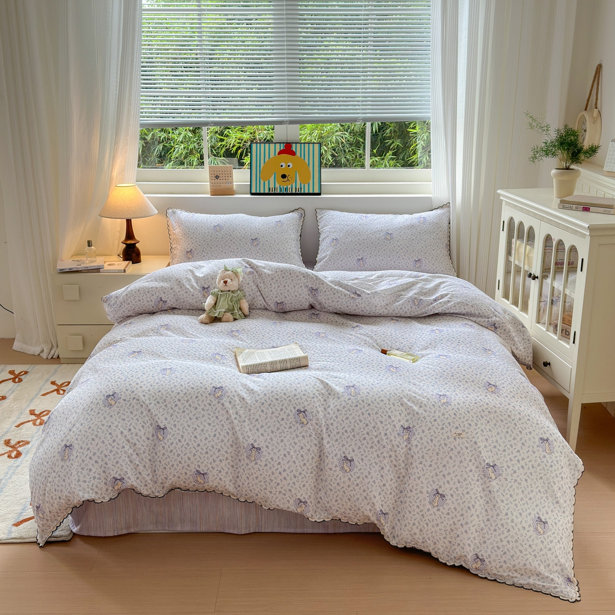 91家纺网 家纺一手货源 找家纺 淑女公社家纺 2025四季款全棉纯棉双层纱小香风四件套 乖乖兔 紫