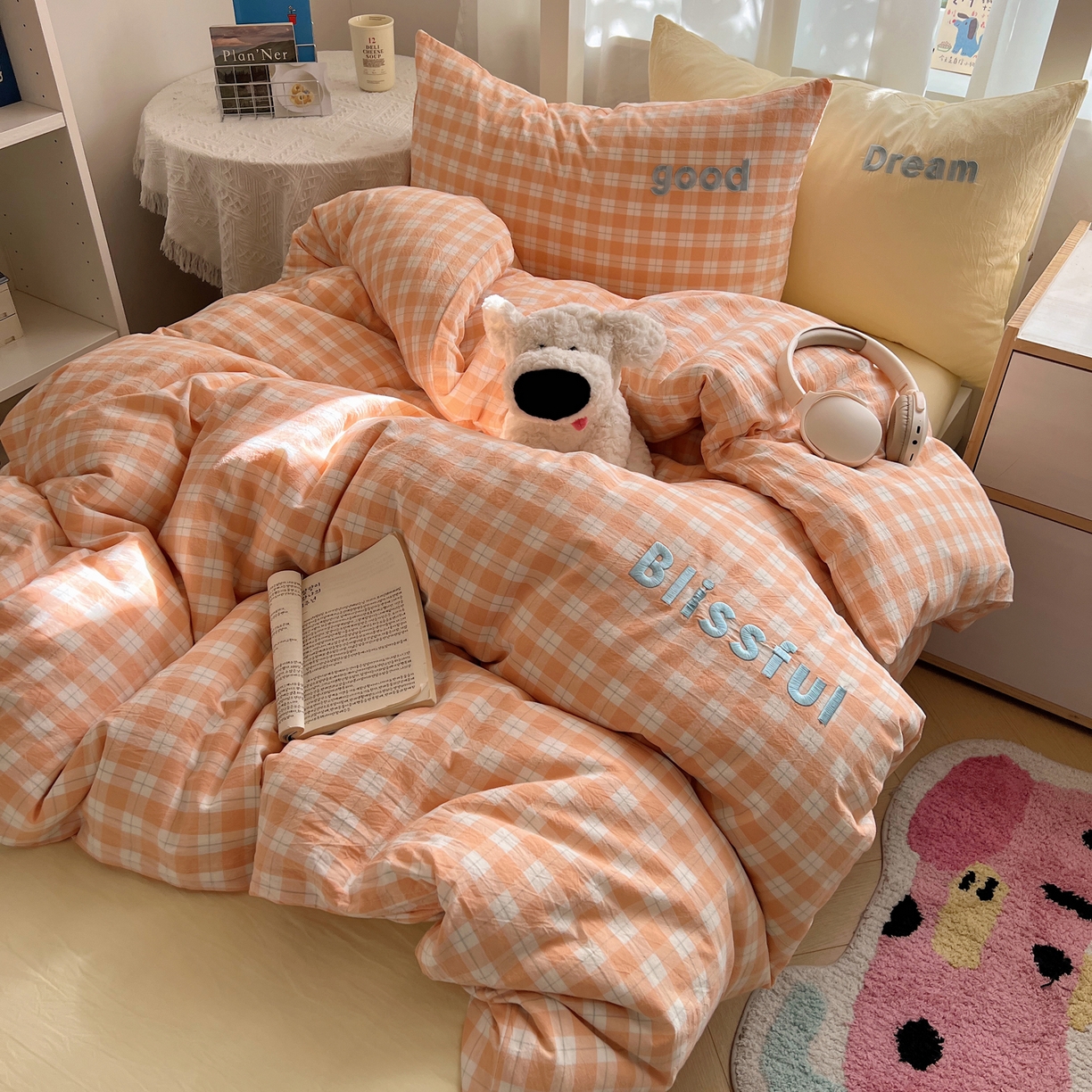 丽涵家纺 2025新款全棉纯棉色织水洗棉刺绣三件套四件套 尚格-橘