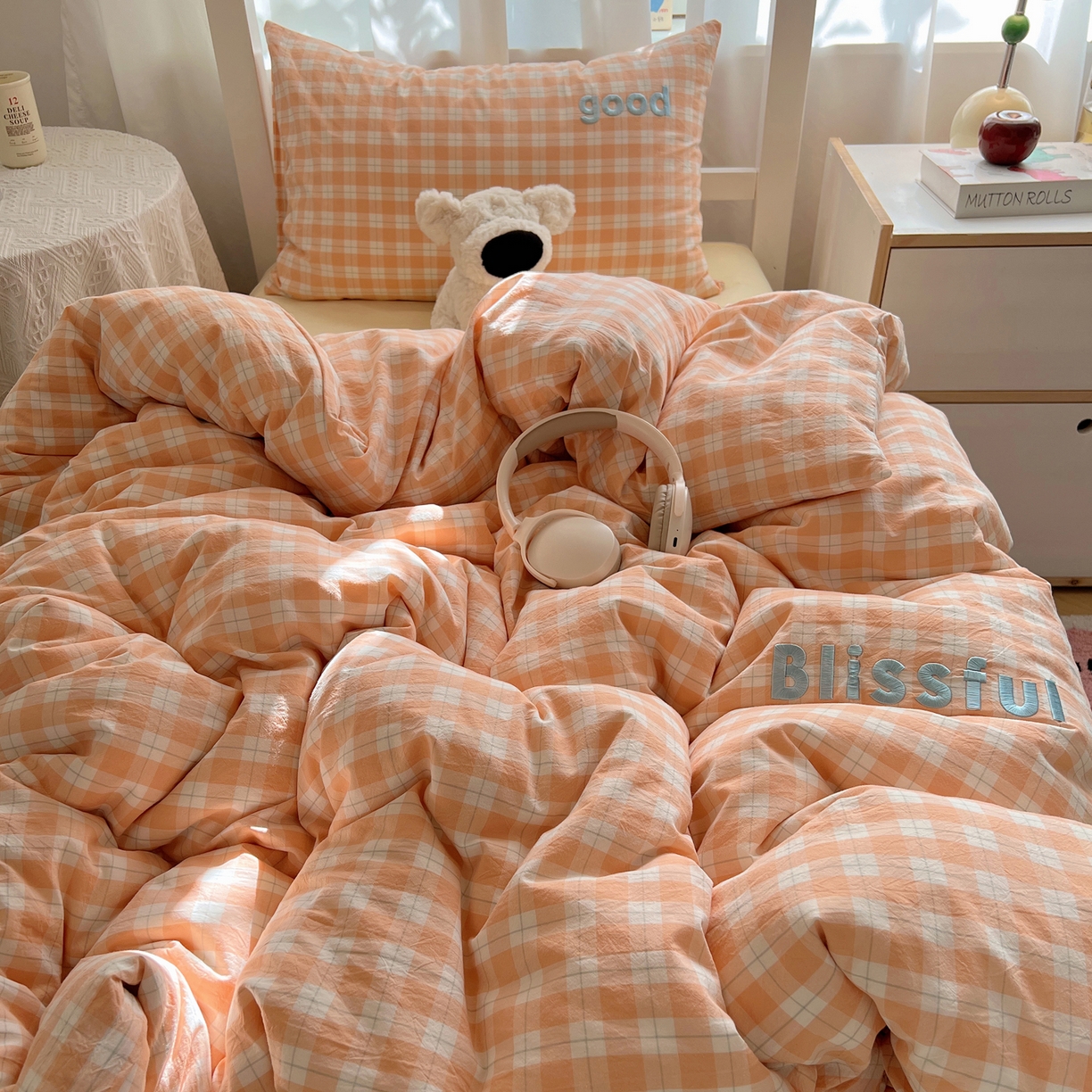 91家纺网 家纺一手货源 找家纺 丽涵家纺 2025新款全棉纯棉色织水洗棉刺绣三件套四件套 尚格-橘