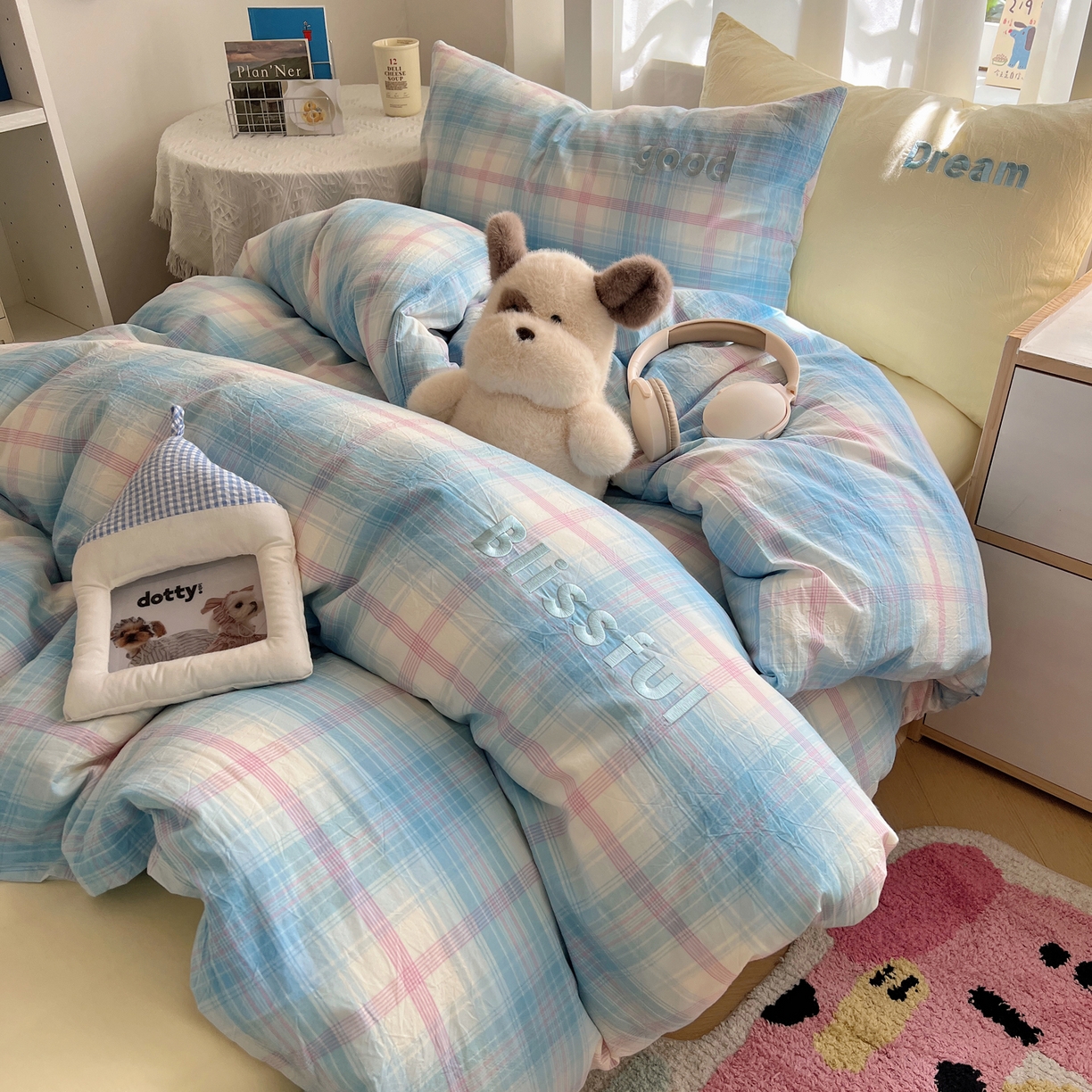 （总）丽涵家纺 2025新款全棉纯棉色织水洗棉刺绣三件套四件套