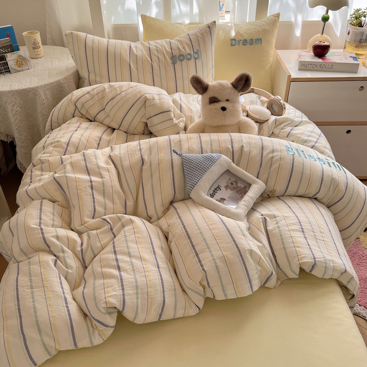 91家纺网 家纺一手货源 找家纺 丽涵家纺 2025新款全棉纯棉色织水洗棉刺绣三件套四件套 韵律-紫