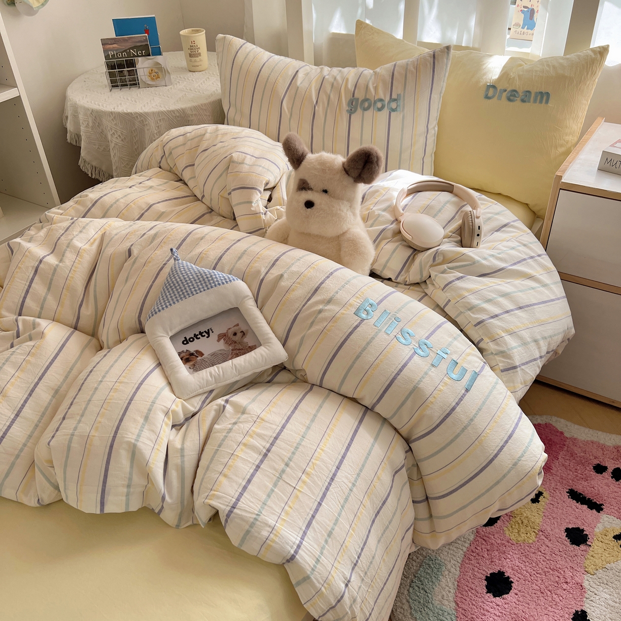 91家纺网 家纺一手货源 找家纺 丽涵家纺 2025新款全棉纯棉色织水洗棉刺绣三件套四件套 韵律-紫