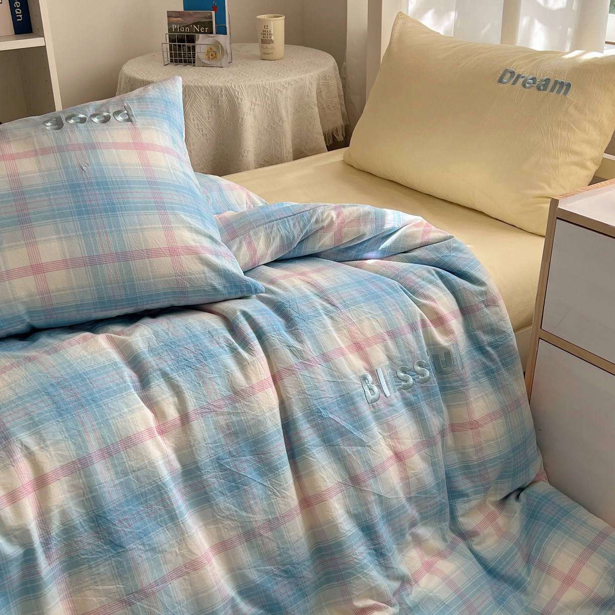 91家纺网 家纺一手货源 找家纺 （总）丽涵家纺 2025新款全棉纯棉色织水洗棉刺绣三件套四件套