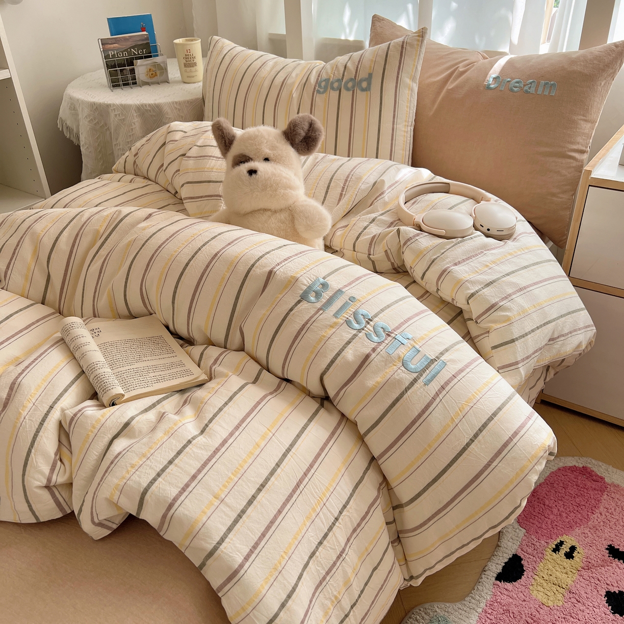 91家纺网 家纺一手货源 找家纺 （总）丽涵家纺 2025新款全棉纯棉色织水洗棉刺绣三件套四件套