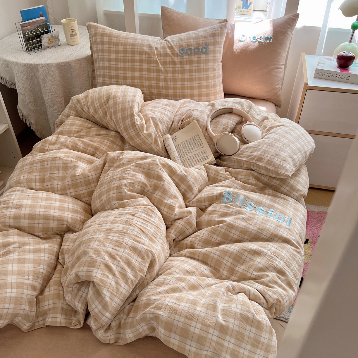 91家纺网 家纺一手货源 找家纺 丽涵家纺 2025新款全棉纯棉色织水洗棉刺绣三件套四件套 尚格-咖