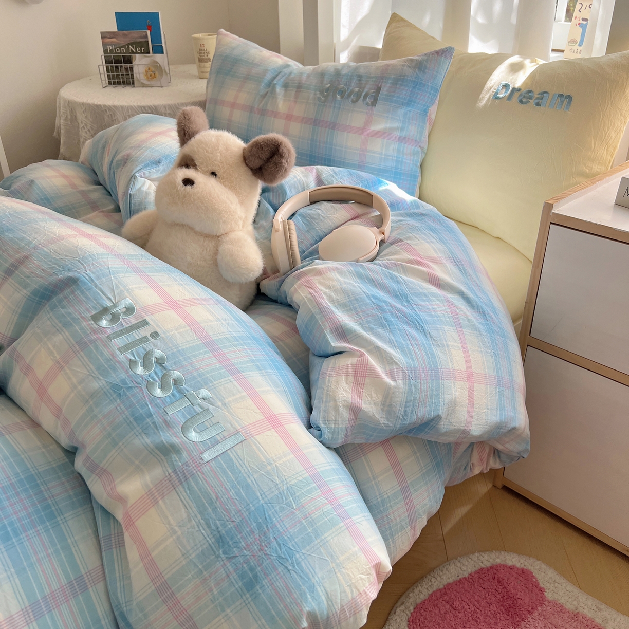 91家纺网 家纺一手货源 找家纺 （总）丽涵家纺 2025新款全棉纯棉色织水洗棉刺绣三件套四件套