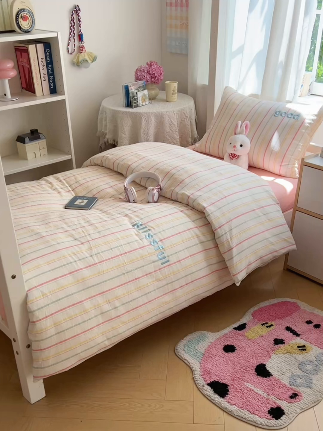 91家纺网 家纺一手货源 找家纺 丽涵家纺 2025新款全棉纯棉色织水洗棉刺绣三件套四件套 韵律-粉