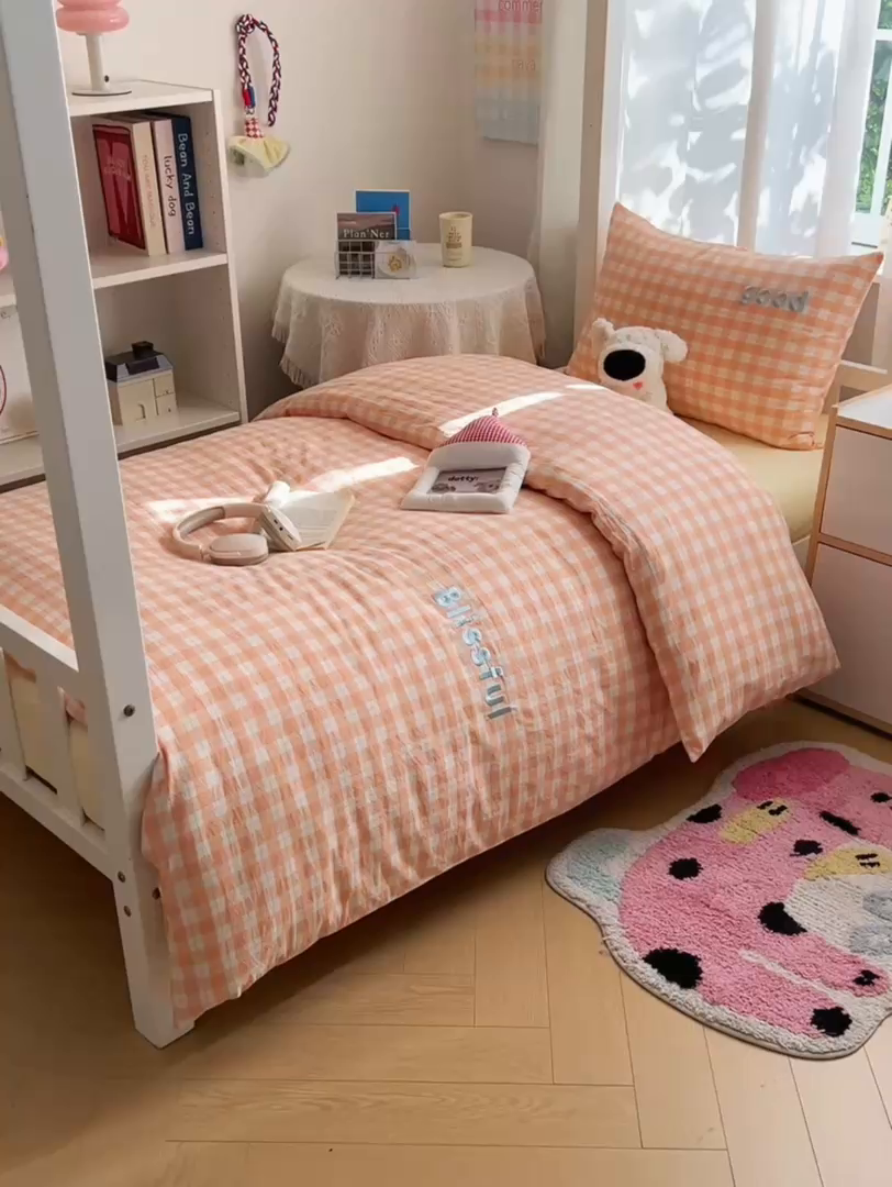 91家纺网 家纺一手货源 找家纺 丽涵家纺 2025新款全棉纯棉色织水洗棉刺绣三件套四件套 尚格-橘