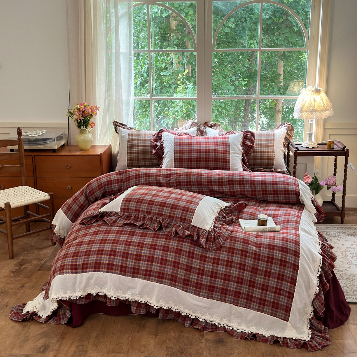 （总）淑女公社2025春夏新款法式色织双层纱四件套