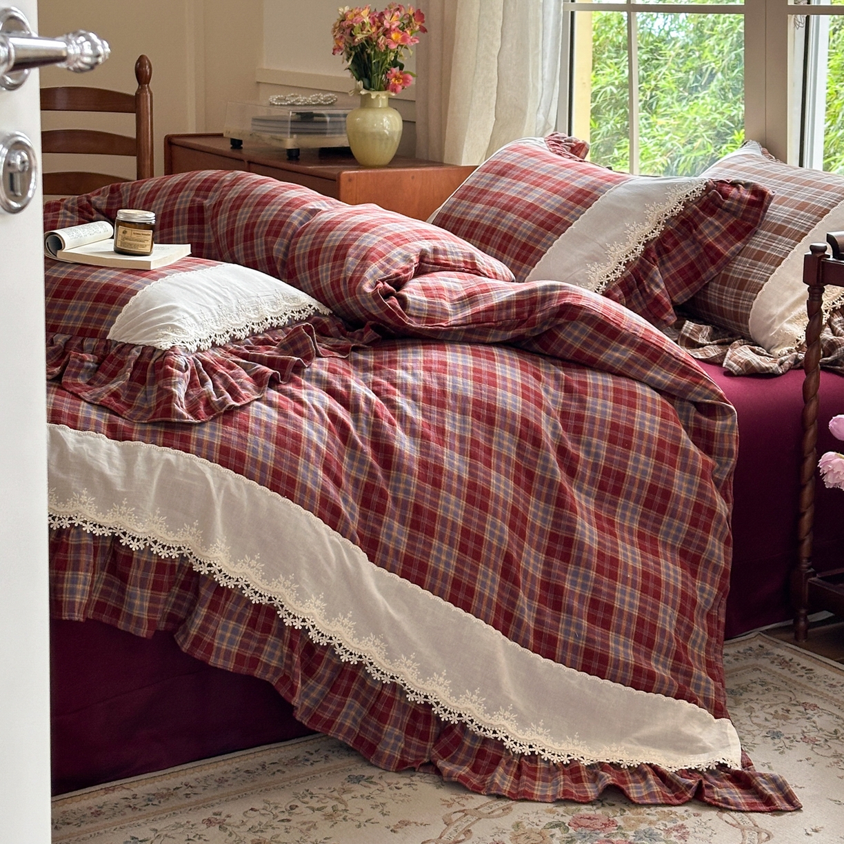 91家纺网 家纺一手货源 找家纺 （总）淑女公社2025春夏新款法式色织双层纱四件套