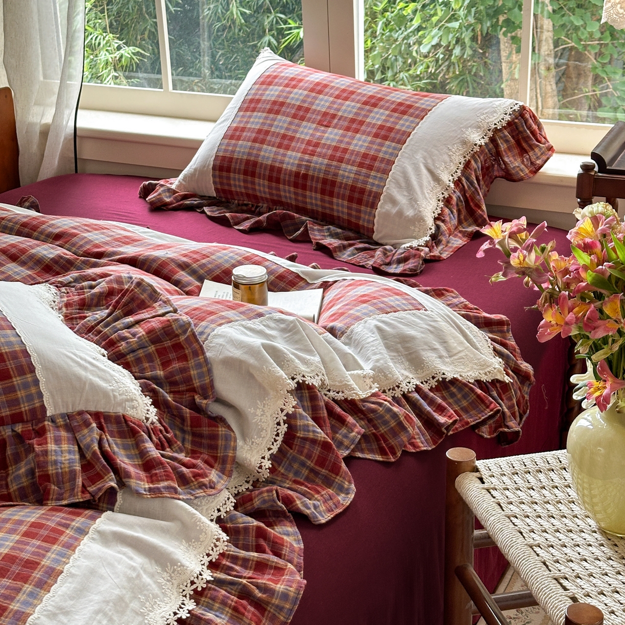 91家纺网 家纺一手货源 找家纺 （总）淑女公社2025春夏新款法式色织双层纱四件套