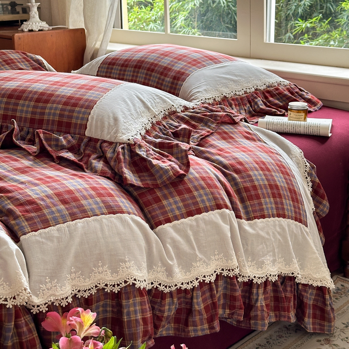 91家纺网 家纺一手货源 找家纺 （总）淑女公社2025春夏新款法式色织双层纱四件套