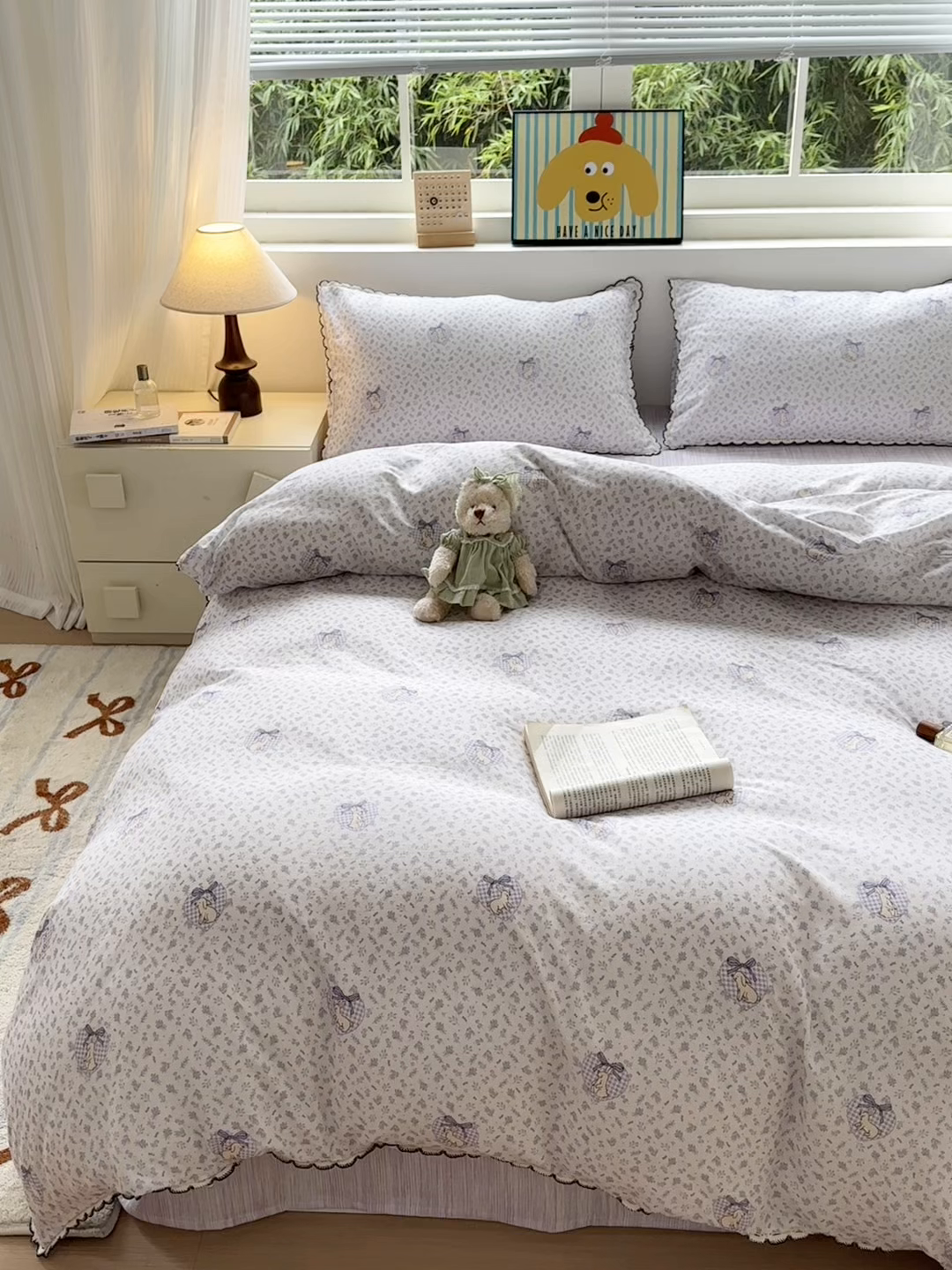 91家纺网 家纺一手货源 找家纺 淑女公社家纺 2025四季款全棉纯棉双层纱小香风四件套 乖乖兔 紫