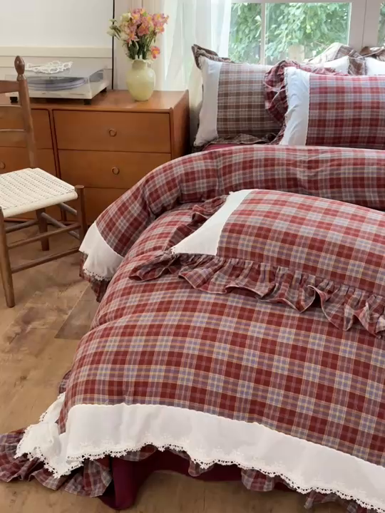 91家纺网 家纺一手货源 找家纺 （总）淑女公社2025春夏新款法式色织双层纱四件套