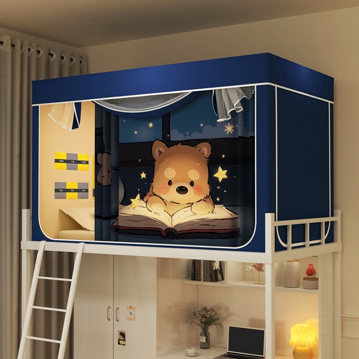 91家纺网 家纺一手货源 找家纺 宅部落 2025新款学生床帘宿舍上下铺床帘式印花强遮光学生蚊帐-印花系列 晚安熊宝宝