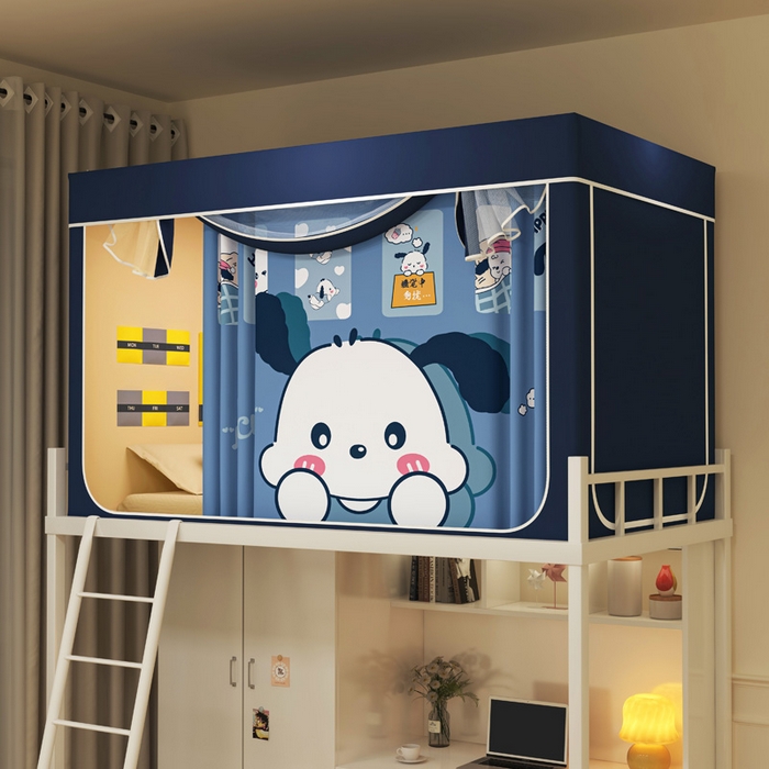 91家纺网 家纺一手货源 找家纺 宅部落 2025新款学生床帘宿舍上下铺床帘式印花强遮光学生蚊帐-印花系列 如意狗蓝