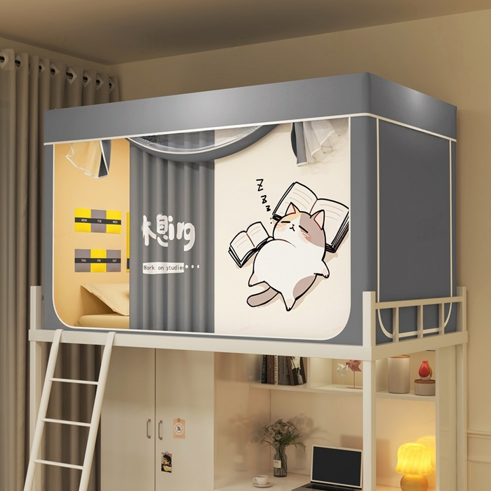 91家纺网 家纺一手货源 找家纺 宅部落 2025新款学生床帘宿舍上下铺床帘式印花强遮光学生蚊帐-印花系列 喵不可言