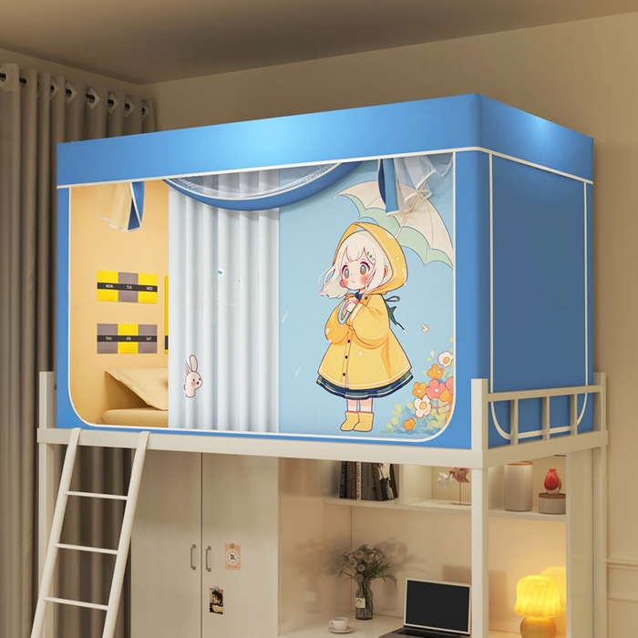 91家纺网 家纺一手货源 找家纺 宅部落 2025新款学生床帘宿舍上下铺床帘式印花强遮光学生蚊帐-印花系列 雨中漫步