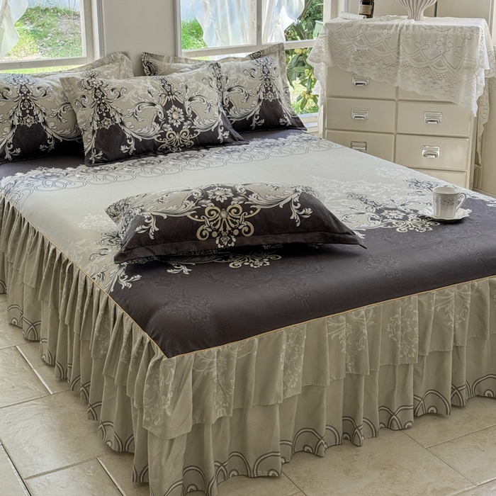 91家纺网 家纺一手货源 找家纺 （总）雨田家纺 2025新款外贸跨境直播亲肤印花床裙三件套