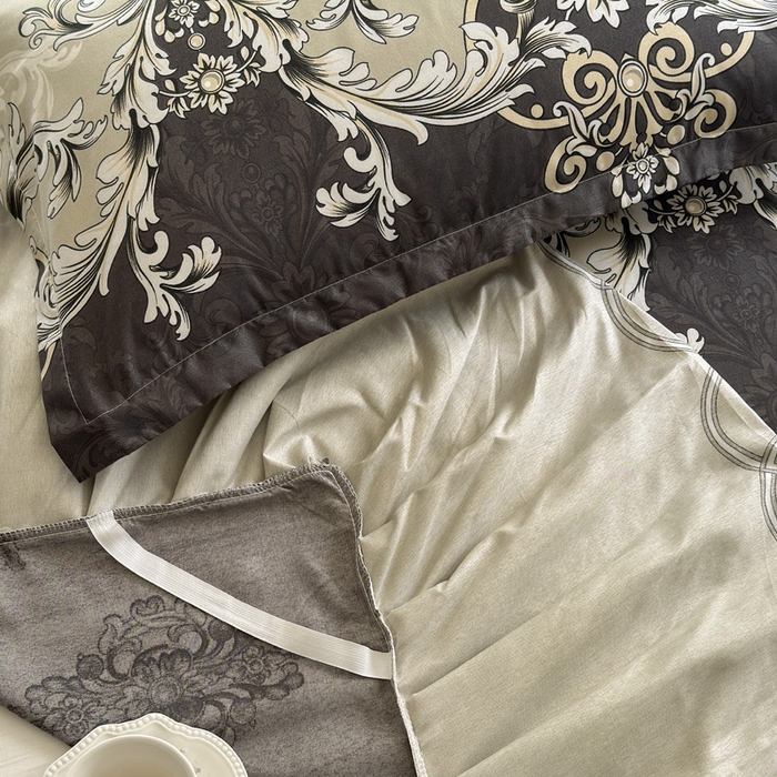 91家纺网 家纺一手货源 找家纺 雨田家纺 2025新款外贸跨境直播亲肤印花床裙三件套 生如花夏灰