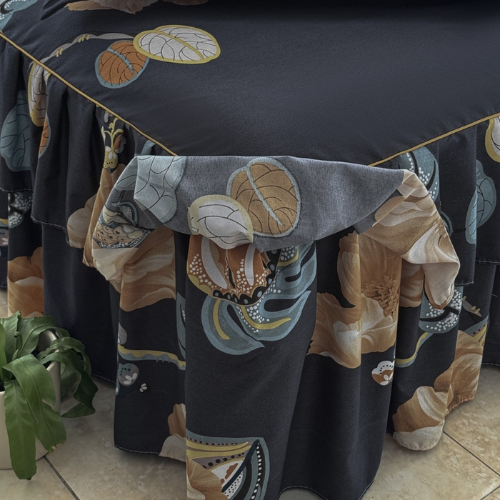 91家纺网 家纺一手货源 找家纺 雨田家纺 2025新款外贸跨境直播亲肤印花床裙三件套 向阳而生