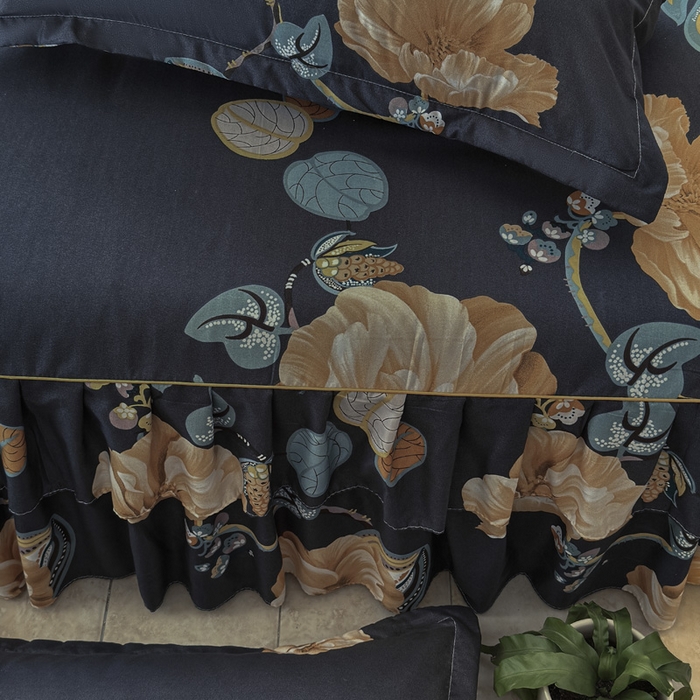 91家纺网 家纺一手货源 找家纺 雨田家纺 2025新款外贸跨境直播亲肤印花床裙三件套 向阳而生