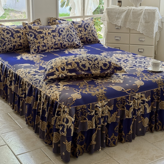 91家纺网 家纺一手货源 找家纺 （总）雨田家纺 2025新款外贸跨境直播亲肤印花床裙三件套