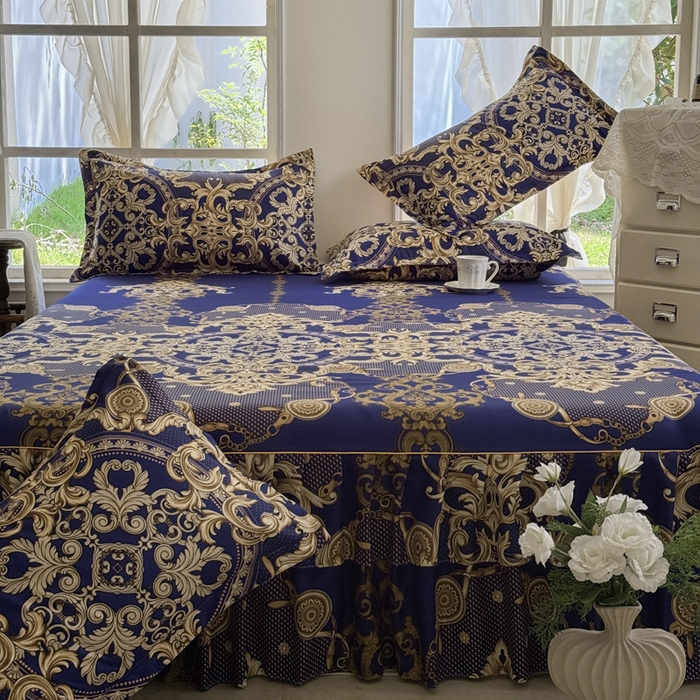 91家纺网 家纺一手货源 找家纺 雨田家纺 2025新款外贸跨境直播亲肤印花床裙三件套 罗卡娜