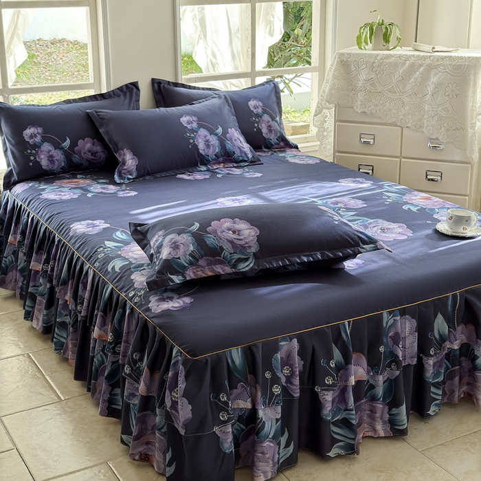 雨田家纺 2025新款外贸跨境直播亲肤印花床裙三件套 柔情似水