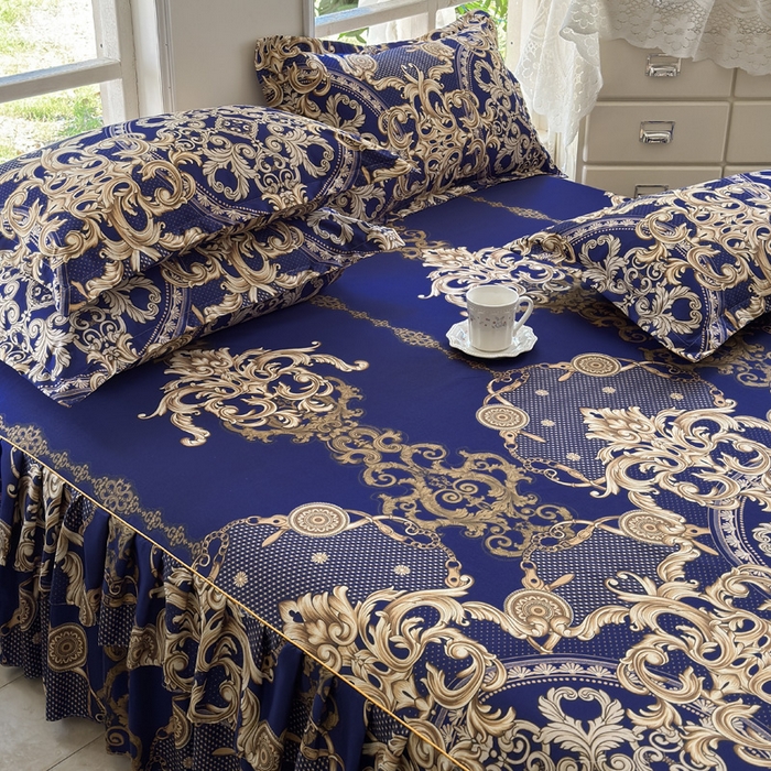 91家纺网 家纺一手货源 找家纺 雨田家纺 2025新款外贸跨境直播亲肤印花床裙三件套 罗卡娜