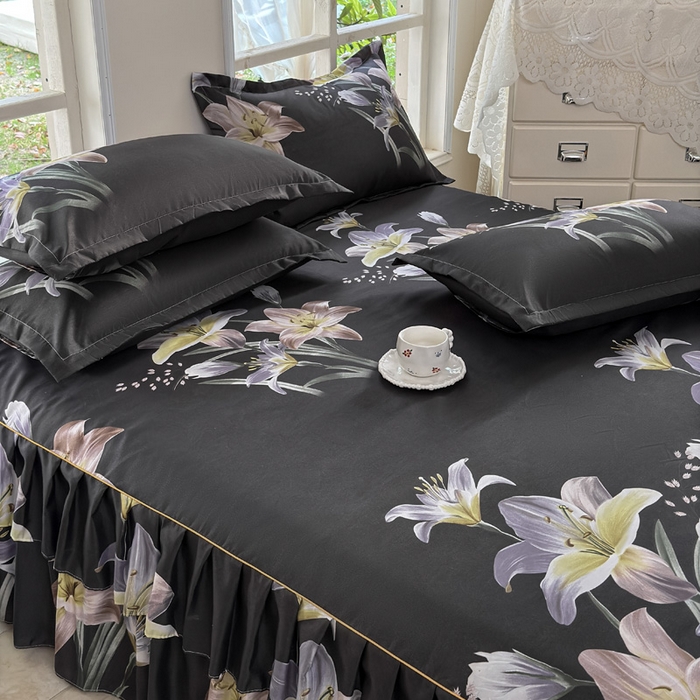 91家纺网 家纺一手货源 找家纺 （总）雨田家纺 2025新款外贸跨境直播亲肤印花床裙三件套