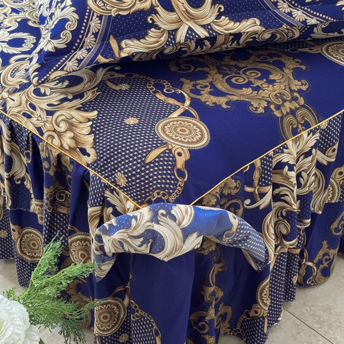 91家纺网 家纺一手货源 找家纺 雨田家纺 2025新款外贸跨境直播亲肤印花床裙三件套 罗卡娜