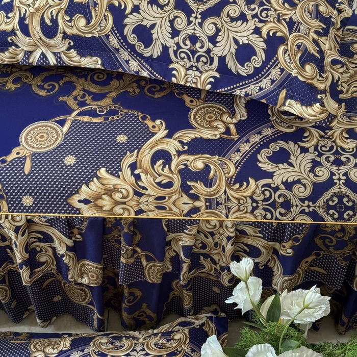 91家纺网 家纺一手货源 找家纺 雨田家纺 2025新款外贸跨境直播亲肤印花床裙三件套 罗卡娜