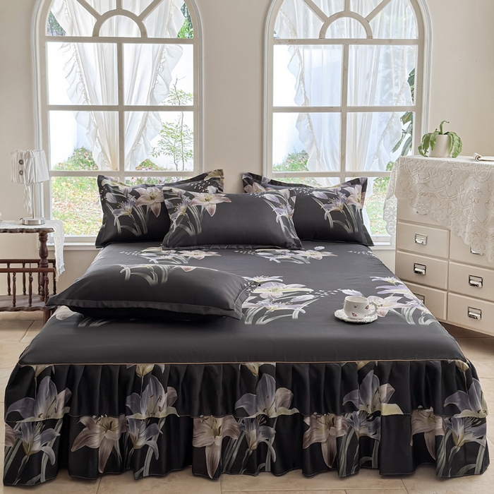 91家纺网 家纺一手货源 找家纺 （总）雨田家纺 2025新款外贸跨境直播亲肤印花床裙三件套