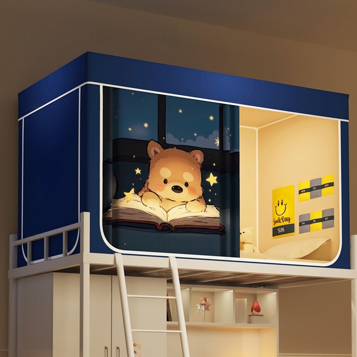 91家纺网 家纺一手货源 找家纺 宅部落 2025新款学生床帘宿舍上下铺床帘式印花强遮光学生蚊帐-印花系列 晚安熊宝宝