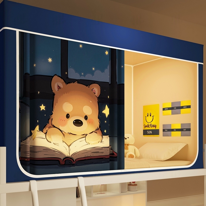 91家纺网 家纺一手货源 找家纺 宅部落 2025新款学生床帘宿舍上下铺床帘式印花强遮光学生蚊帐-印花系列 晚安熊宝宝