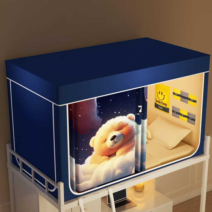 91家纺网 家纺一手货源 找家纺 宅部落 2025新款学生床帘宿舍上下铺床帘式印花强遮光学生蚊帐-印花系列 呼噜熊