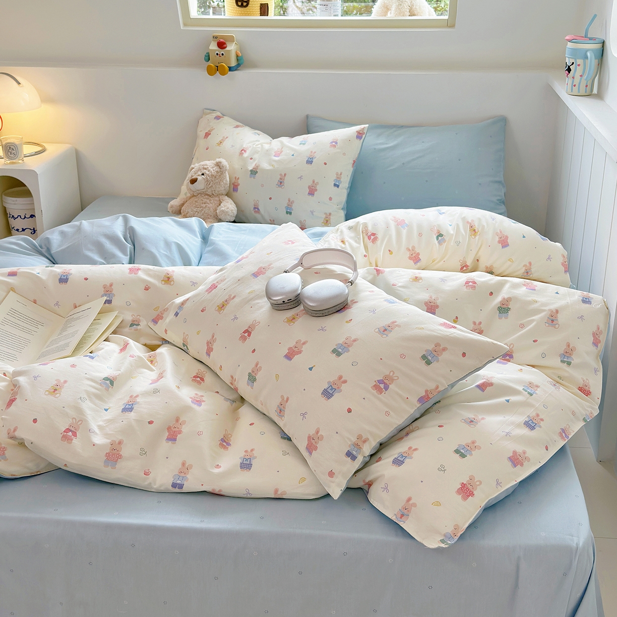 91家纺网 家纺一手货源 找家纺 麦伦家居 2025春夏新款全棉纯棉斜纹40s13372系列-小清新卡通 果冻兔