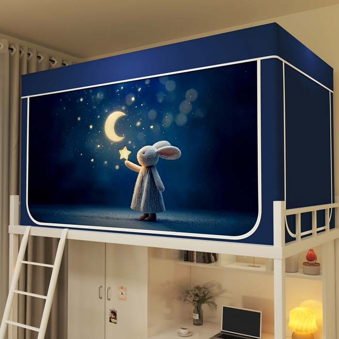 91家纺网 家纺一手货源 找家纺 宅部落 2025新款学生床帘宿舍上下铺床帘式印花强遮光学生蚊帐-印花系列 宁静的夜