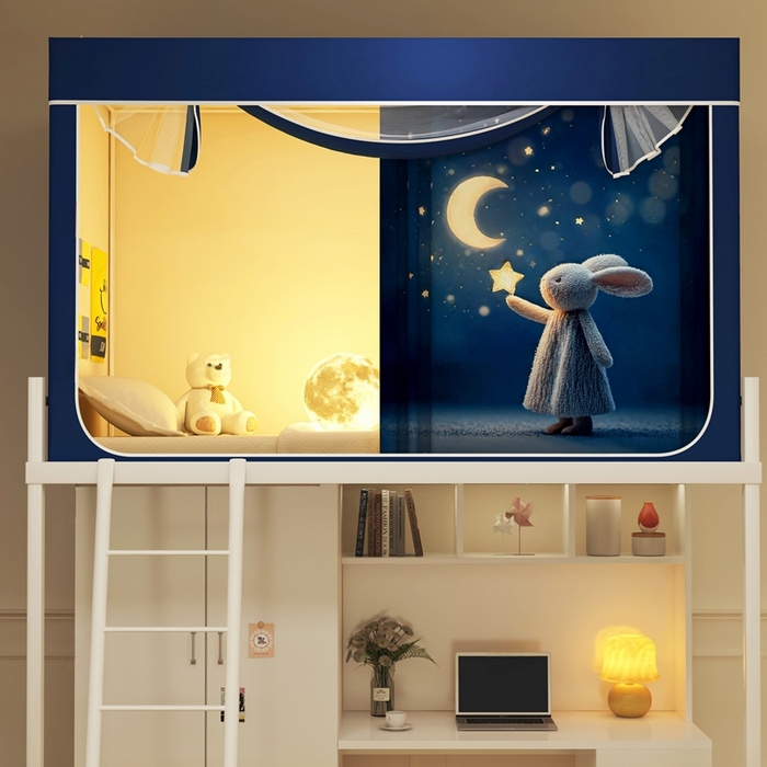 91家纺网 家纺一手货源 找家纺 宅部落 2025新款学生床帘宿舍上下铺床帘式印花强遮光学生蚊帐-印花系列 宁静的夜