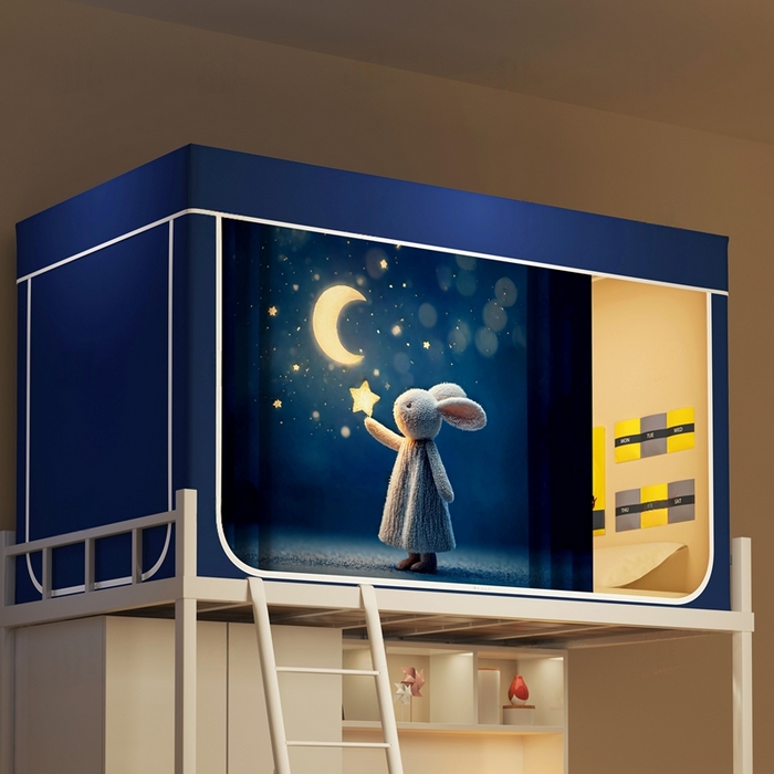 91家纺网 家纺一手货源 找家纺 宅部落 2025新款学生床帘宿舍上下铺床帘式印花强遮光学生蚊帐-印花系列 宁静的夜