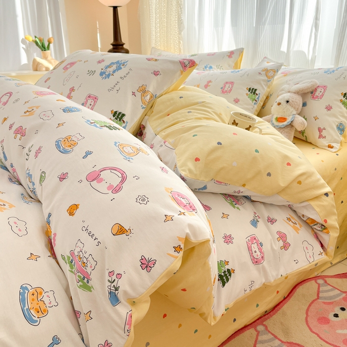 91家纺网 家纺一手货源 找家纺 麦伦家居 2025春夏新款全棉纯棉斜纹40s13372系列-小清新卡通 开心生活