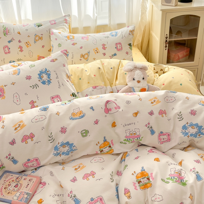 91家纺网 家纺一手货源 找家纺 麦伦家居 2025春夏新款全棉纯棉斜纹40s13372系列-小清新卡通 开心生活