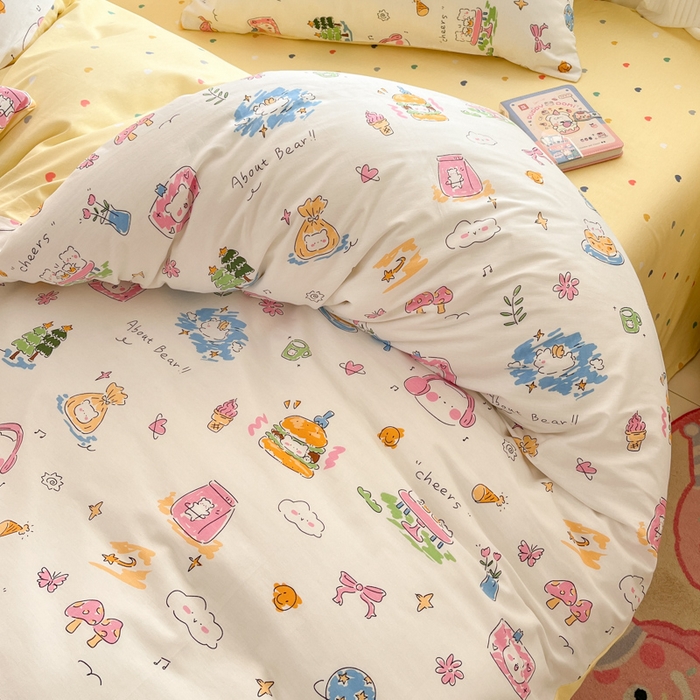 91家纺网 家纺一手货源 找家纺 麦伦家居 2025春夏新款全棉纯棉斜纹40s13372系列-小清新卡通 开心生活