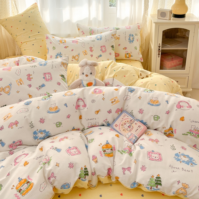 91家纺网 家纺一手货源 找家纺 麦伦家居 2025春夏新款全棉纯棉斜纹40s13372系列-小清新卡通 开心生活