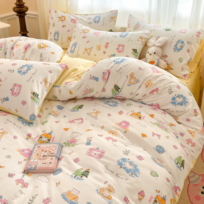 91家纺网 家纺一手货源 找家纺 麦伦家居 2025春夏新款全棉纯棉斜纹40s13372系列-小清新卡通 开心生活